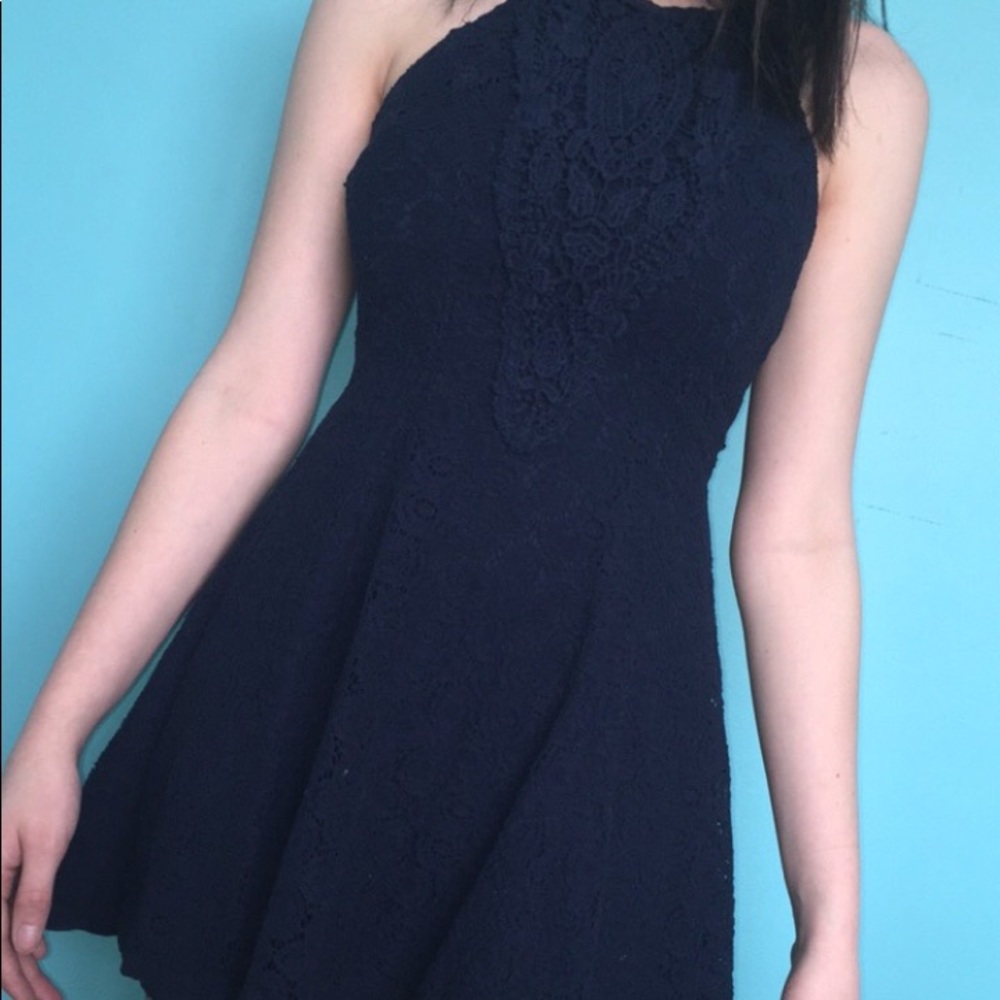 navy halter neck lacey dress